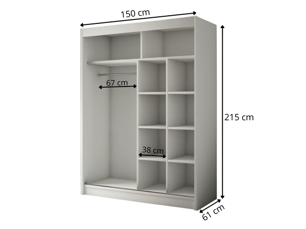 Schiebetürenschrank 150 cm mit LED-Beleuchtung Diano Handwerk Goldene Eiche