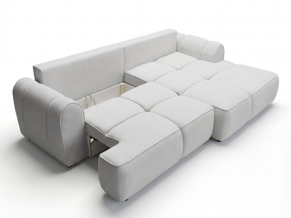 Ecksofa L-Form Rechts mit Schlaffunktion und Bettkasten Bonno Grau
