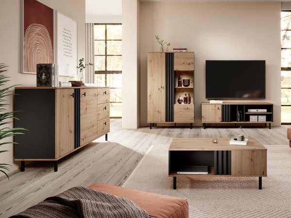 Couchtisch mit Stauraum Malone Artisan Eiche, Schwarz