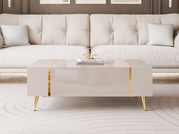 Couchtisch auf goldenen Beinen im Glamour-Stil Lunelie Kaschmir Hochglanz