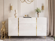 Wohnzimmer-Set mit goldenen Metallbeinen im Glamour-Stil Lunelie Weiß Hochglanz