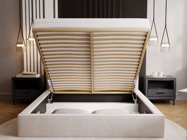 Polsterbett mit Bettkasten und Lattenrost 200x200 Monaco Beige