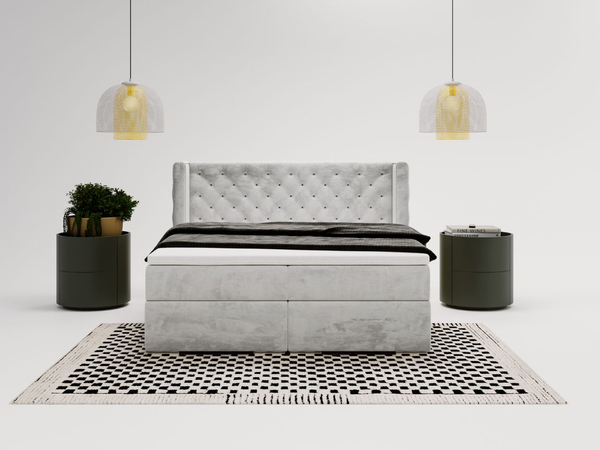 Boxspringbett mit Bettkasten 140x200 Lion Hellgrau