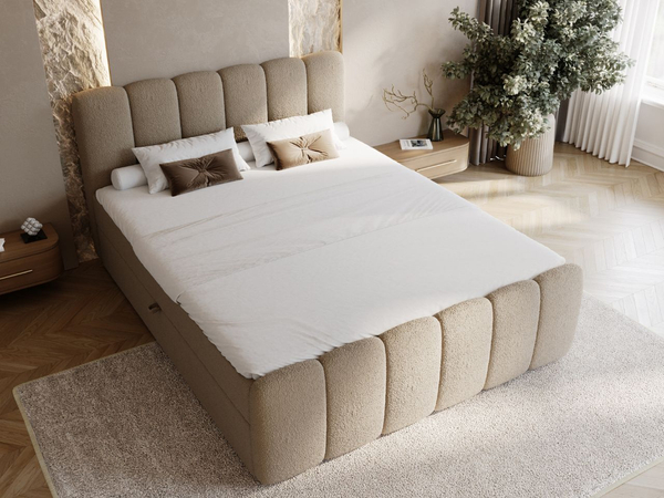Boxspringbett mit Bettkasten 140x200 Bouclé-Stoff Cloud Braun