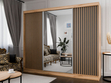 Schiebetürenschrank mit Spiegel und Lamellen 250 cm Loreto Handwerk Goldene Eiche, Schwarz