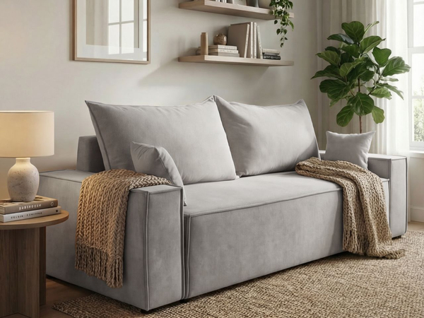 Schlafsofa mit Bettfunktion und Bettkasten Sivra Hellgrau