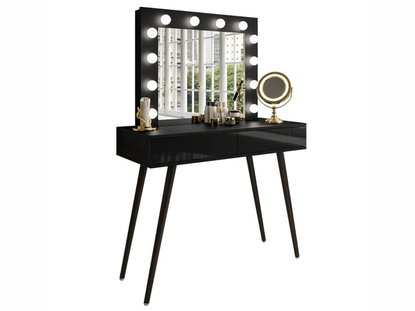 Schminktisch glamour mit Schubladen, Spiegel und LED-Beleuchtung Olivine Schwarz Hochglanz