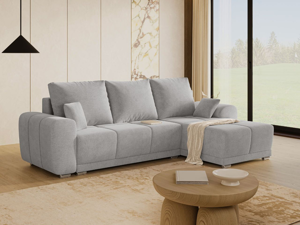 Ecksofa L-Form mit Schlaffunktion und Bettkasten Monti Rechts Grau