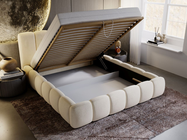 Polsterbett mit Bettkasten und Lattenrost 140x200 Cloud Beige