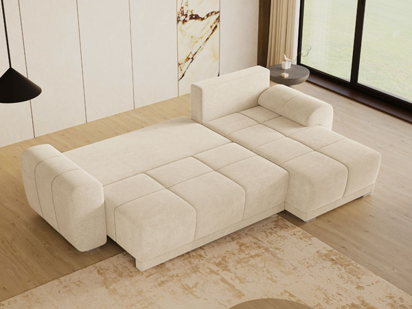 Ecksofa L-Form mit Schlaffunktion und Bettkasten Monti Rechts Beige