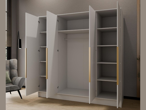 Kleiderschrank 200 cm Perugia Weiß mit goldenen Griffen