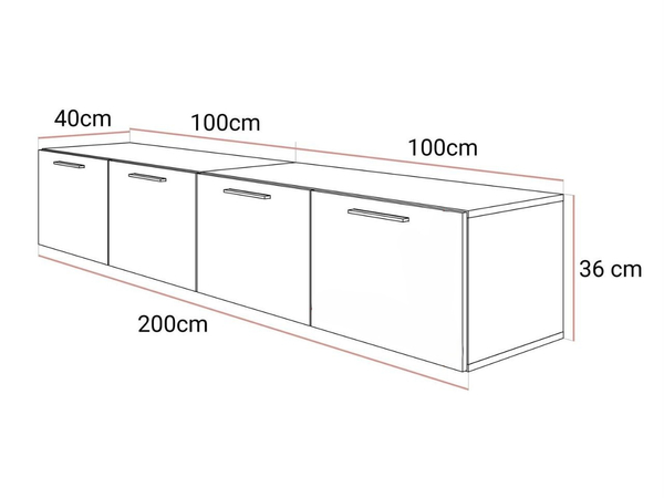 Hängeschrank mit Türen und LED-Beleuchtung 200 cm Nodoo Weiß Hochglanz