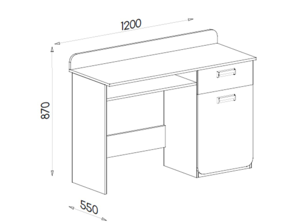 Schreibtisch 120 cm mit ausziehbarem Regal und Schublade, für einen Teenager Lindo Weiß, Nash Eiche