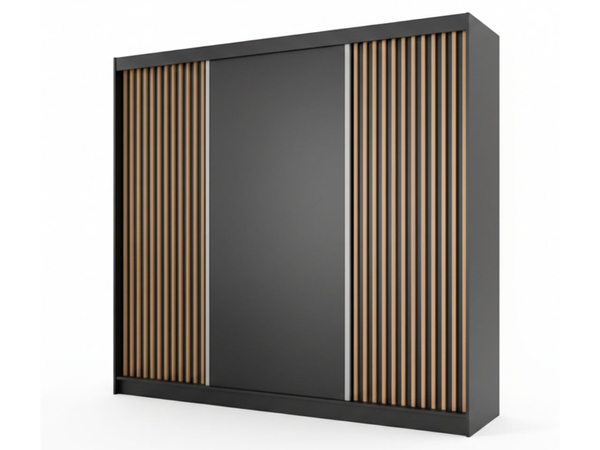 Schiebetürenschrank mit Lamellen 250 cm Loreto Schwarz