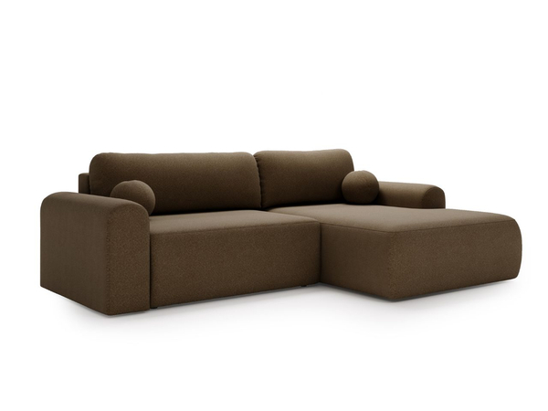 Ecksofa L-Form mit Schlaffunktion und Bettkasten Savana Rechts Bouclé-Stoff Braun