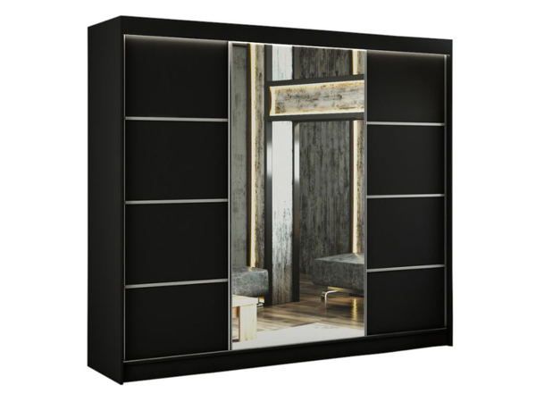 Schiebetürenschrank mit Spiegel 250 cm mit LED-Beleuchtung Portel Schwarz