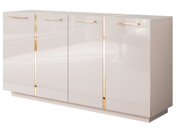 Viertürige Kommode 158 cm Glamour-Stil mit goldenen Griffen Lunelie Kaschmirglanz