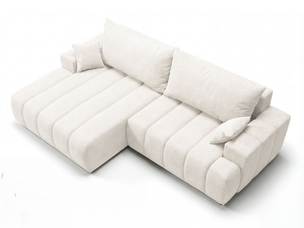 Ecksofa L-Form Links mit Schlaffunktion und Bettkasten Caleo Creme