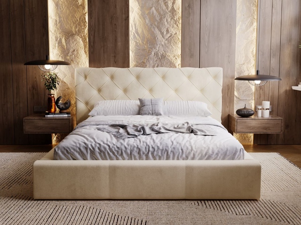 Polsterbett mit Bettkasten und Lattenrost 200x200 Milano Beige