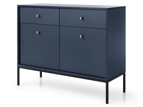 Kommode mit Türen sowie Schubladen mit Schwarz Metallbeinen 104 cm Amor Marineblau