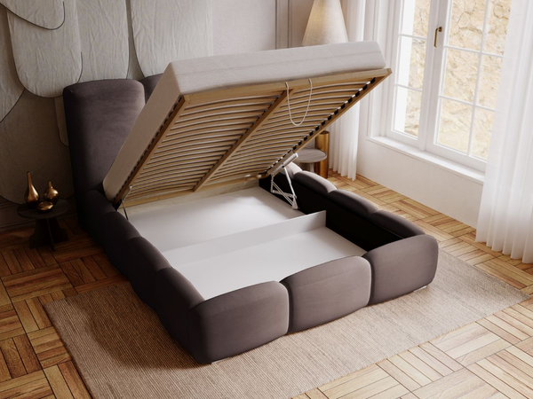 Polsterbett mit Bettkasten und Lattenrost 140x200 Bubble Braun