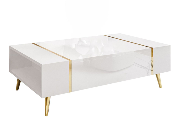 Couchtisch auf goldenen Beinen im Glamour-Stil Lunelie Weiß Hochglanz