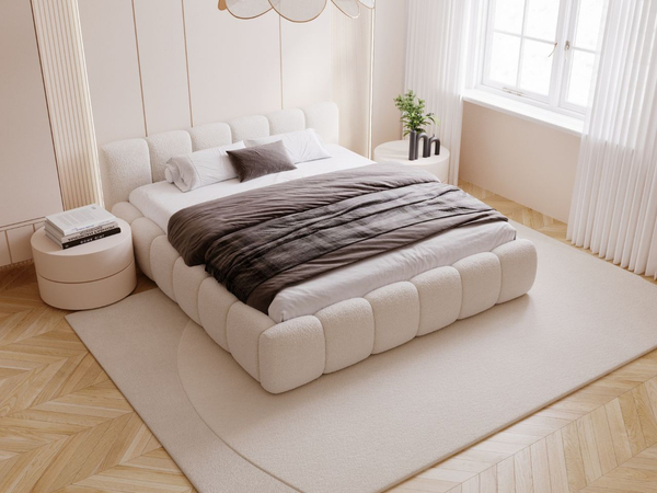 Polsterbett mit Bettkasten und Lattenrost 120x200 Cloud Low Bouclé-Stoff Beige