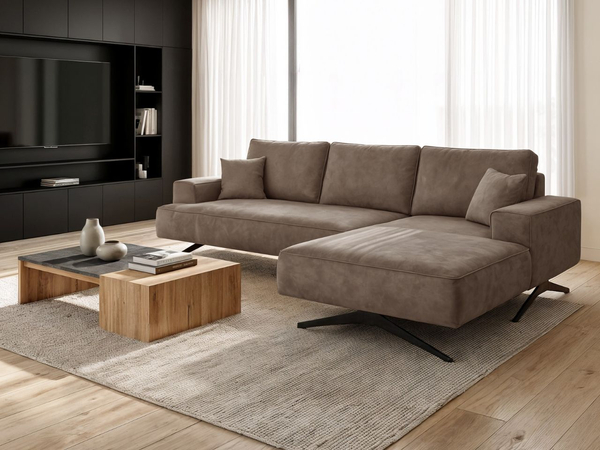 Ecksofa L-Form auf Metallbeinen Leto Rechts Braun