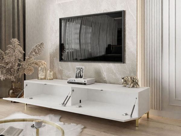 TV-Lowboard mit zwei Türen auf goldenen Beinen 175 cm Sorelle Weiß Hochglanz