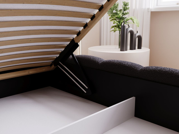Polsterbett mit Bettkasten und Lattenrost 180x200 Cloud Low Bouclé-Stoff Schwarz