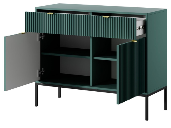 Kommode mit Türen und Schubladen Amber Grün, Schwarz Frame