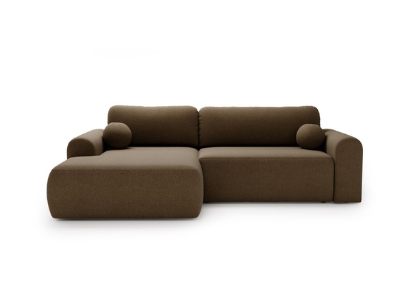 Ecksofa L-Form mit Schlaffunktion und Bettkasten Savana Links Bouclé-Stoff Braun