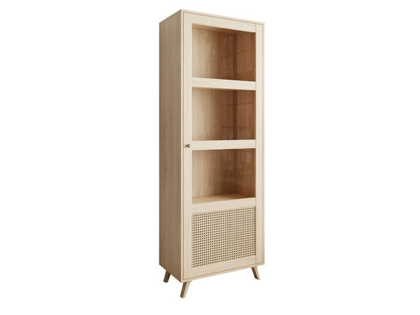 Standvitrine schmale verglasteim Boho-Stil Bellance, Eiche Puccini