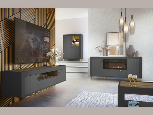 Kommode mit Türen, Schublade und Kamin Messina Schwarz