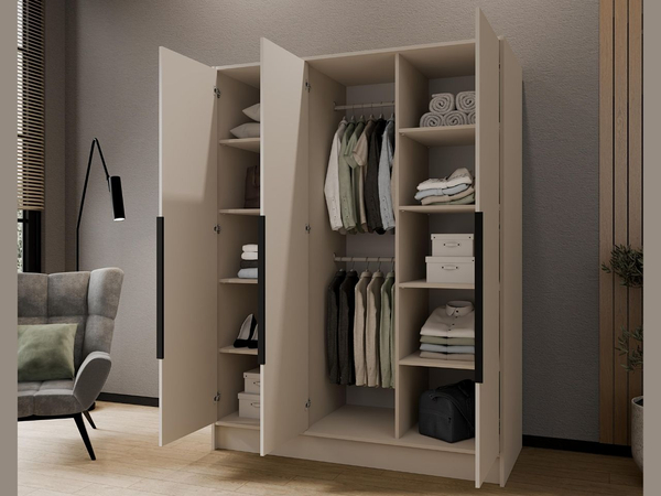 Kleiderschrank mit Spiegel 150 cm Lucca Kaschmir mit schwarzen Griffen