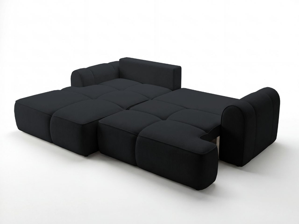 Ecksofa L-Form Links mit Schlaffunktion und Bettkasten Bonno Schwarz