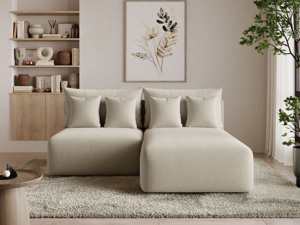 Ecksofa L-Form Rechts mit Schlaffunktion und Bettkasten Ronni Beige