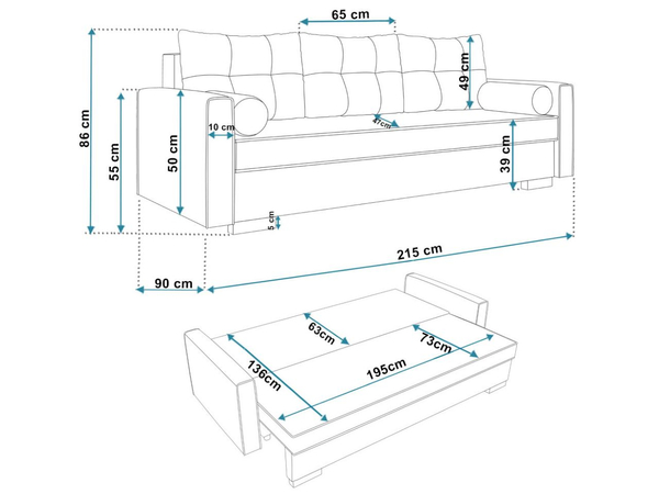 Schlafsofa mit Bettfunktion und Bettkasten Pori Dunkelblau