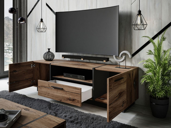 TV-Schrank im Loft-Stil mit Schränken und Schublade Lunelie Flagstaff-Eiche