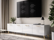 TV-Lowboard mit Türen und LED-Beleuchtung auf Goldenen Metallbeinen 200 cm Noaé Weiß Hochglanz