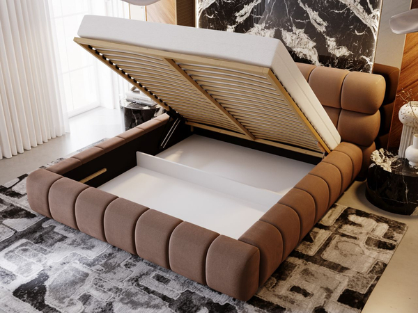 Polsterbett mit Bettkasten und Lattenrost 140x200 Mellow Braun