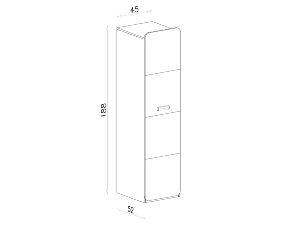 Kleiderschrank mit einer Tür 45 cm, mit Einlegeböden Lindo Weiß, Nash Eiche
