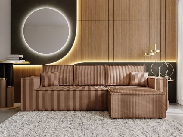 Ecksofa L-Form mit Schlaffunktion und Bettkasten Prato XL Braun