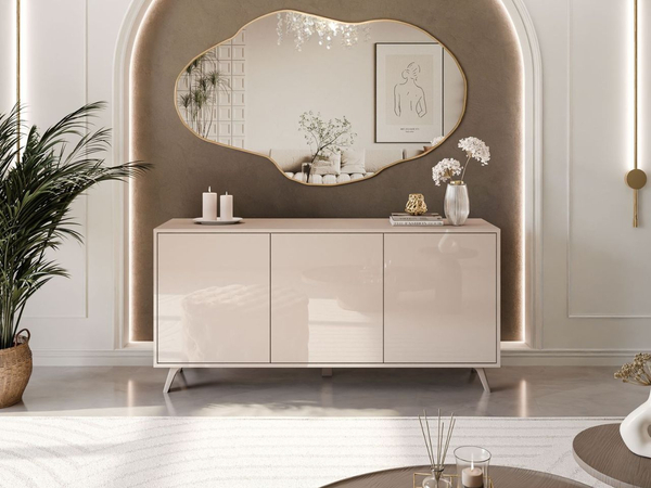 Dreitürige Kommode 154 cm Glamour-Stil auf kaschmirfarbenen Beinen Vivance Kaschmirglanz