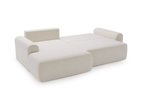 Ecksofa L-Form mit Schlaffunktion und Bettkasten Savana Links Bouclé-Stoff Weiß