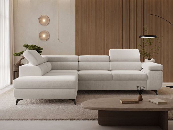 Ecksofa L-Form mit Schlaffunktion und Bettkasten Argon Links Hellbeige