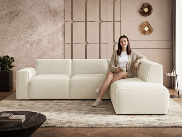 Ecksofa L-Form Rechts Eluno Bouclé-Stoff Hellbeige