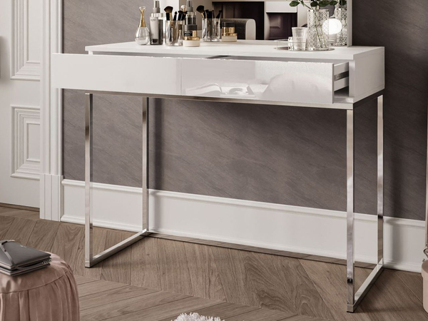 Schminktisch Glamour mit Schubladen, Spiegel und LED-Beleuchtung Brisa Weiß Hochglanz