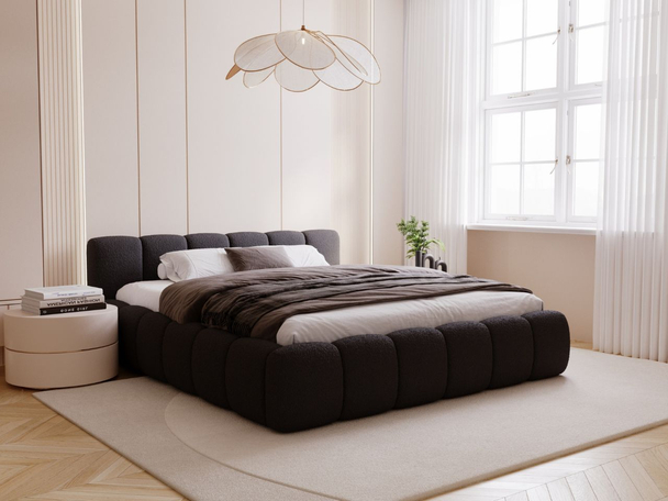 Polsterbett mit Bettkasten und Lattenrost 180x200 Cloud Low Bouclé-Stoff Schwarz