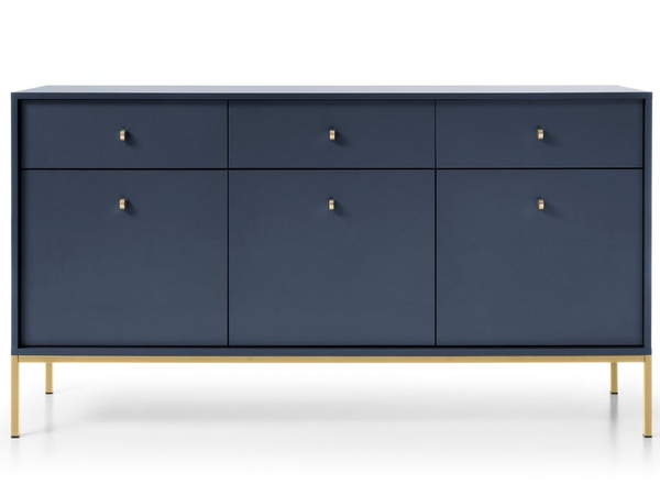 Kommode mit Türen sowie Schubladen mit Golden Metallbeinen 154 cm Amor Marineblau